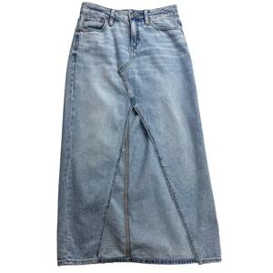 American Eagle Low Rise Denim Maxi Skirt Light Wash Front Slit Size 000 26 Waist